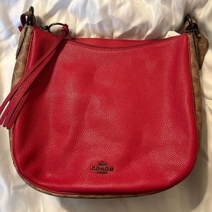 Coach Red and Signature tan medium purse